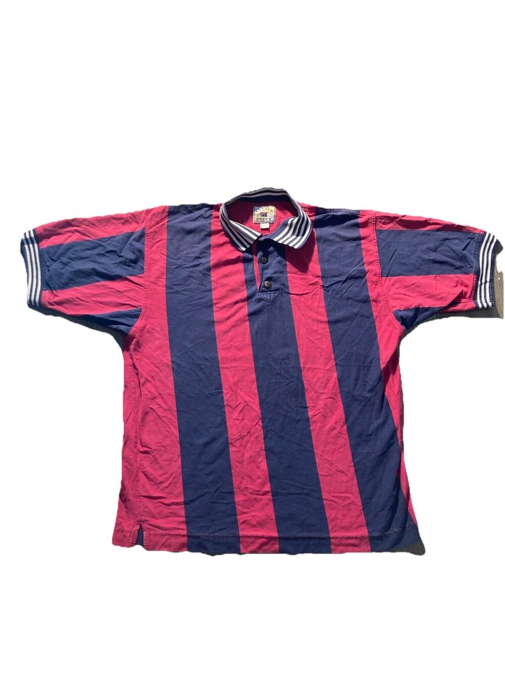 VTG Rugby Shirt Mens 100% Cotton Stripe XL Blue Red Made In USA Cutter And Buck